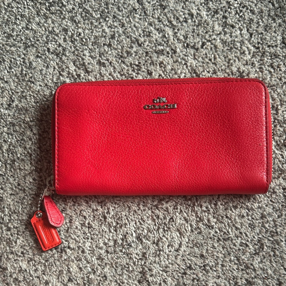 Coach Red Leather Zip Wallet - Picture 3 of 5